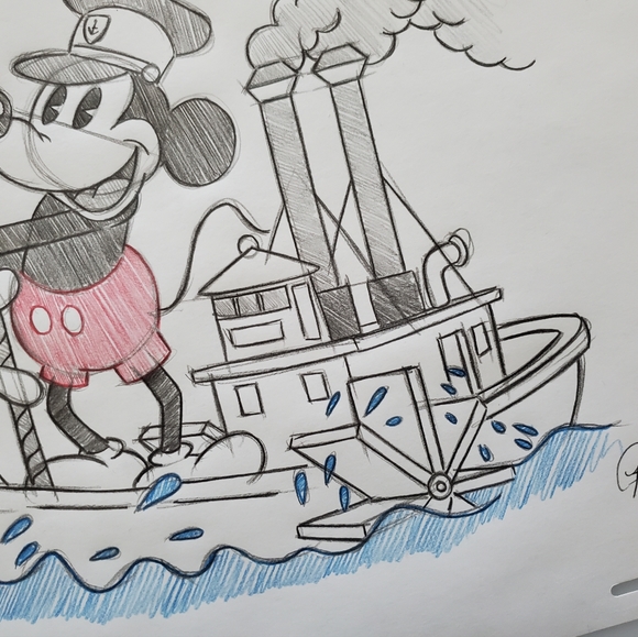 Disney Mickey Mouse Steamboat Willie color Drawing/Sketch signed art - Picture 3 of 5